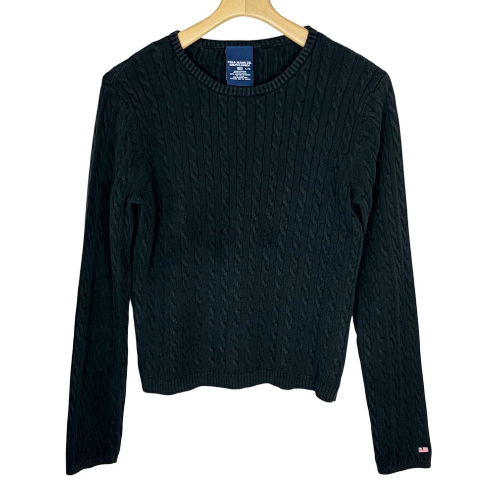 Polo Jeans Co Ralph Lauren Black Cable Knit Cotton Sweater Size Large